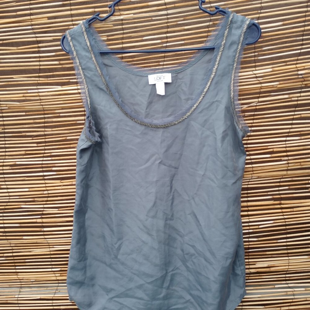 Ann Taylor Loft Silk Gray & Gold Tank Top - XS -Sleeveless Versatile Lightweight